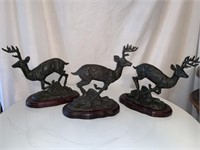 Bronze & Wood Deer Figures
