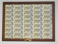 40pcs 1973 CAD $1 Uncut Banknotes - Framed