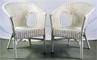 PAIR (2) VINTAGE WHITE WICKER LOUNGE CHAIRS