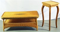VINTAGE WICKER COFFEE TABLE & PLANT STAND