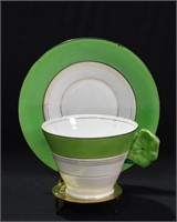 Vtg Flower Handle Deco China Tea Cup & Saucer
