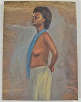 SEMI NUDE AFRICAN AMERICAN WOMAN PAINTING