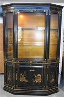 Chinoiserie Japanned Black Laquer China Cabinet