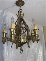French Gilded Iron 5 Light Chandelier