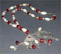 Ant. Silver, Cherry Amber, and Agate Prayer Beads