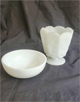 Oven Proof bowl and milkglass vase