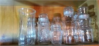 A bunch of clear jars and vases all in 1 lot 1 is