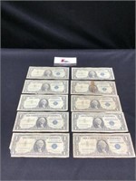 Group of 10 $1 Silver Certificates