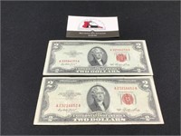 Two 1953 Red Seal $2 Bills