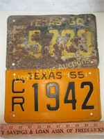 2pc Vintage Texas Metal License Plates 1955 & 1960
