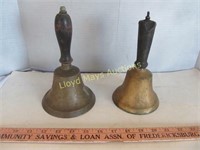2pc Antique Brass Bells - Wood Handles