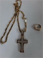 COSTUME JEWELLERY - RING, NECKLACE WITH CROSS