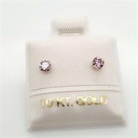 14K YELLOW GOLD PINK CZ  EARRINGS, MADE IN CANADA