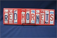 Red-Red Hornet Wooden License Plate Sign