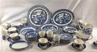 57 piece Churchhill England Blue willow china