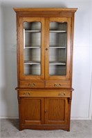 Antique Stepback Oak Hutch Kitchen Cabinet