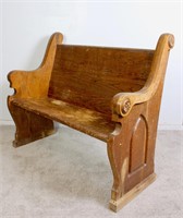 Vintage Solid Oak Carved Church Pew Bench 2-Seater