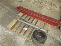 PALLET W/ WHEEL BARROW TIRES, METAL PIPING & MISC