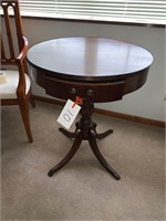 ANTIQUE CHERRY DRUM TABLE WITH DRAWER