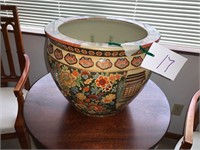 HAND EMBOSSED ASIAN URN WITH PAINTING INSIDE