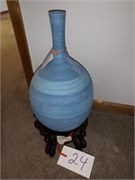 HAND MADE BLUE VASE ON STAND POTTERY STUNNING!