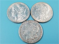 Lot of 3 Morgan silver dollars: 1887, 1886, 1885 O