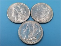 Lot of 3 Morgan silver dollars: 1896, 1885, 1889