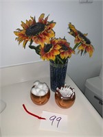 COPPER BOWLS AND SUNFLOWERS IN VASE LOT