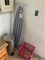 IRONING BOARD TRASH CAN AND MILK CRATE
