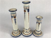 3 Montelupo Ceramics Handpainted Candlesticks