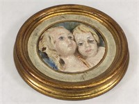 Glazed Antique Ceramic Medallion in Wood Frame