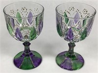 Pair Handpainted Crystal Goblets