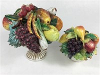 2 Italian Majolica Urns w/Fruit