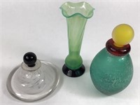 2 Italian Art Glass Bottles & Art Glass Vase