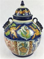 Lg Handpainted Mexican Urn w/ Lid