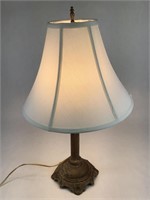 Patinated Metal Column Lamp & Shade