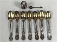 Antique Sterling Silver Spoons & Shaker