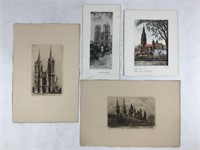 4 Antique Etchings Misc Artists