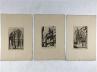 3 Antique Etching Prints Ch. Jaffeux