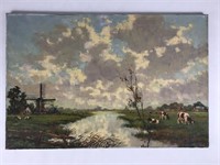 Antique Dutch Pastoral Oil Painting