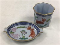 Herend Hungary China Ashtray & Match Cup