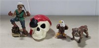 Pirate & Eagle Figurines, Metal Dog, Plastic Skull