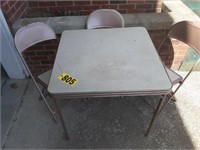 metal card table w/ 3 chairs