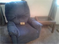 Upholster Blue recliner w/ glass top end table