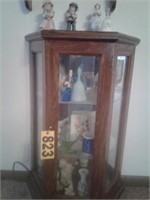 Oak glass lighted front china cabinet w/ contents