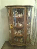 Oak glass front china cabinet w/ contents