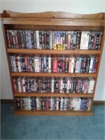 Oak book  case w/ VHS tapes