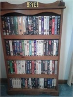 Oak book case w/ VHS tapes