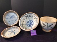 4 Pcs. Matt Jones Dragonfly Stoneware