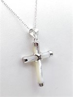 Mother Of Pearl Cross Pendant w/Chain-New